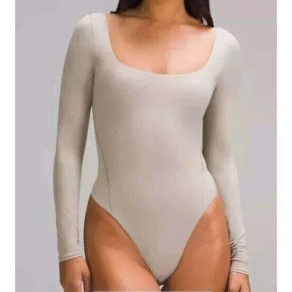 Lululemon Women's Sz S Mojave Tan Wundermost Nulu Square Neck L/S Bodysuit - Picture 10 of 11
